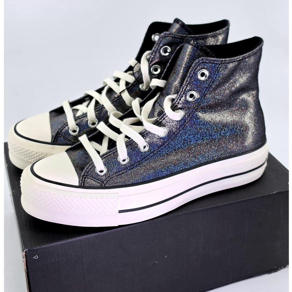 Converse Chuck Taylor All Star Lift Hi Iridescent Glitter Platform A14519C Sz 8
